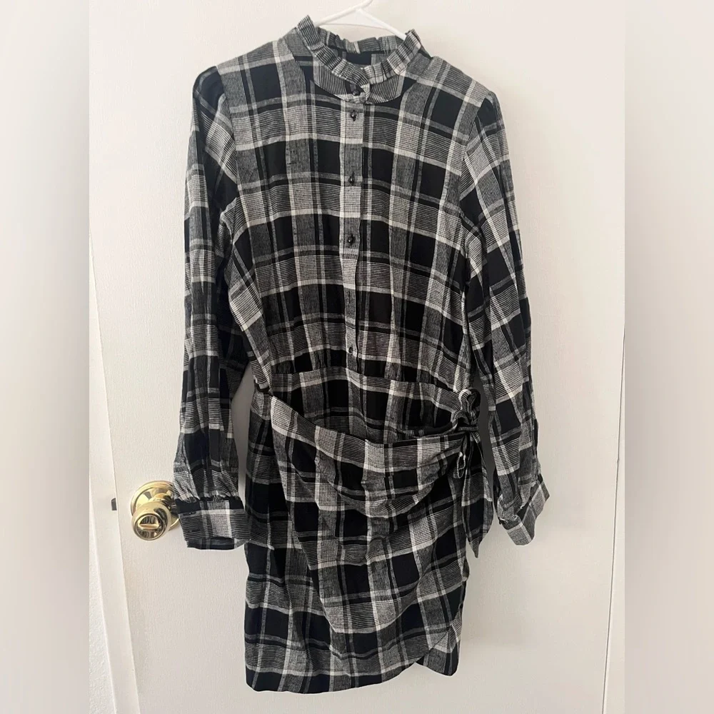 Sezane Capri Flannel Shirtdress Mini Wrap Washington Check French Academia 40 - Picture 3 of 16